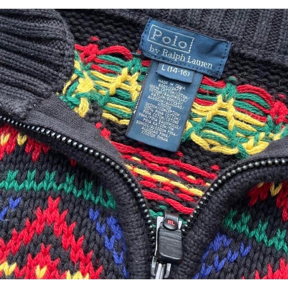 Polo Ralph Lauren Fair Isle Quarter Zip Sweater Sz L 14-16 Kids Women Small - Picture 4 of 5